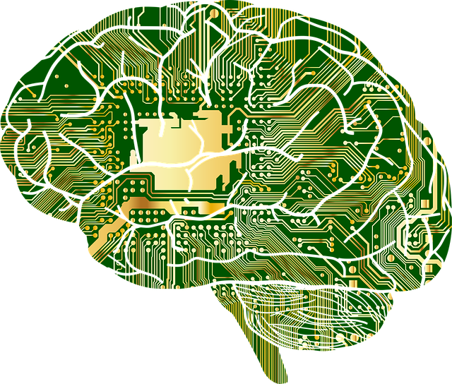 Dessin d'un cerveau d'intelligence artificielle ou d'un robot avec une carte à puce